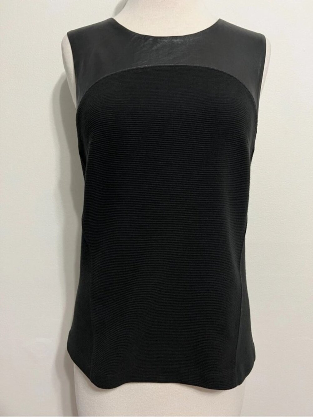 Club Monaco Textured Shell Top With Leather Yoke